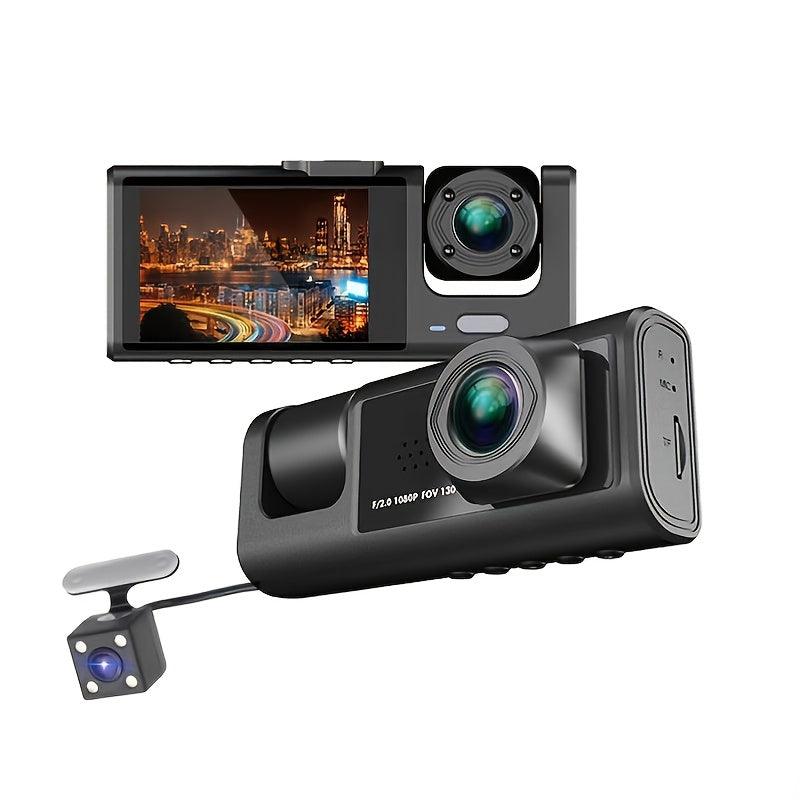 3 Channel Dash Cam Front And Rear Inside, 1080P Dash IR Night Vision, Loop Recording Car DVR Camera With 2 Inch IPS Screen 3 Cameras Car Dashcam
