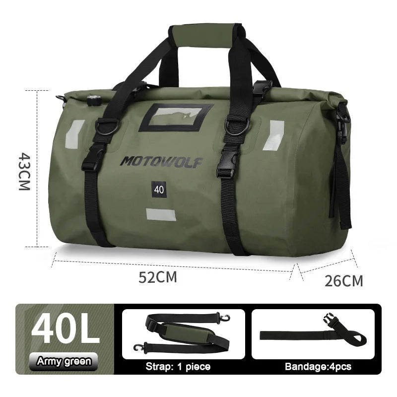 Motorcycle Waterproof Dry Duffle Bag – Reflective Outdoor Tail Luggage for Travel, Fishing, Camping, Boating, and Skiing