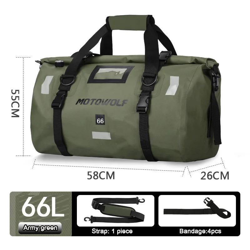Motorcycle Waterproof Dry Duffle Bag – Reflective Outdoor Tail Luggage for Travel, Fishing, Camping, Boating, and Skiing
