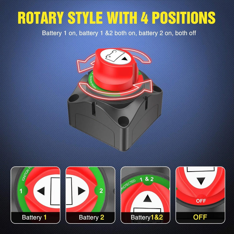 1-2-Both-Off Battery Switch, 12V-48V Battery Disconnect Master Cutoff Switch For Marine Boat Car RV ATV UTV Vehicle, 2 Years Warranty