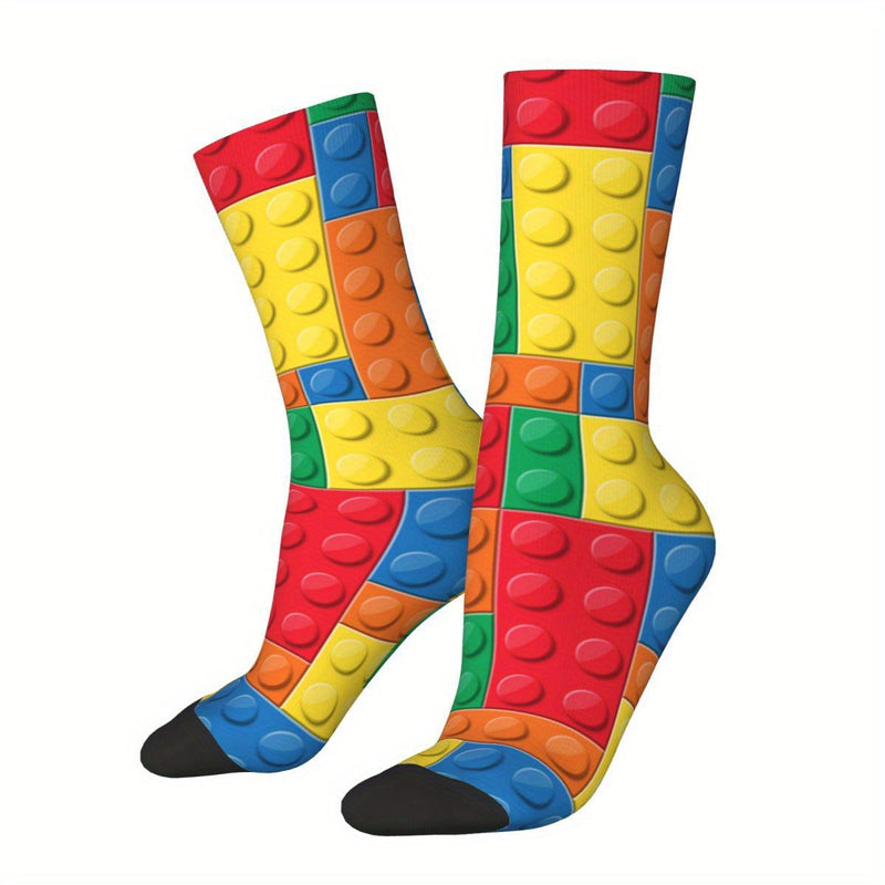 Colorful Cartoon Knit Socks – Novelty Crew Socks in Fun Print, 300g/m² Polyester with 5% Elastane for Cozy Statement Style