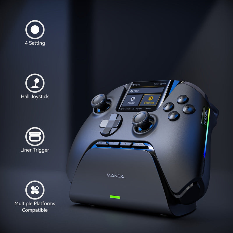 (No Drift)Interactive Screen Wireless Gaming Controller for PC/Switch/iOS/Android/Steam Deck, Hall Effect Stick & Trigger, RGB Lighting, Remappable Buttons, 1800mAh with Charging Dock-V2 (Black). Notice Not Compatible with Xbox,PS5 NOW