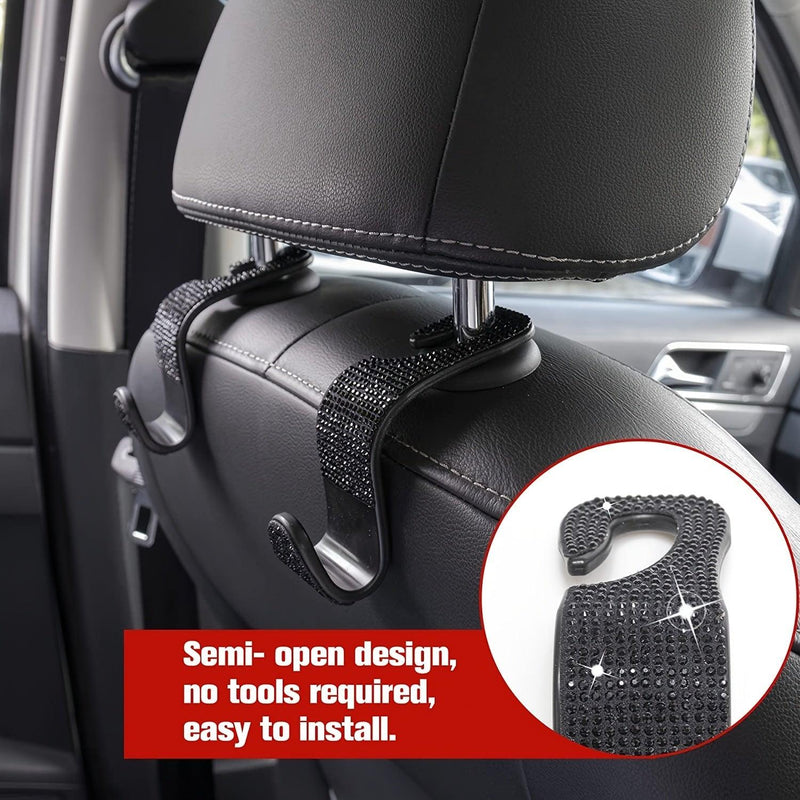 4pcs Crystal Bling Rhinestone Car Back Seat Headrest Hooks Car Purse Bag Holder, Bling Car Interior Accessories For Women And Men
