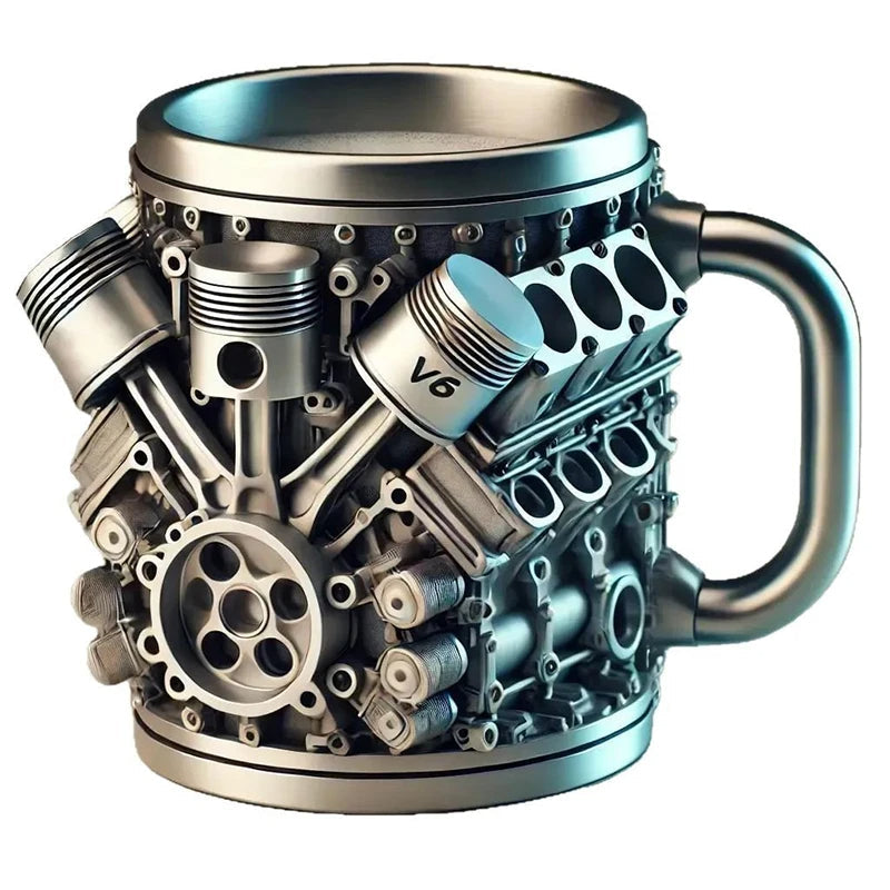 Handmade Engine-Inspired Cocktail Mug – Reusable Stainless-Steel Cup for Fun Home and Travel Drinks