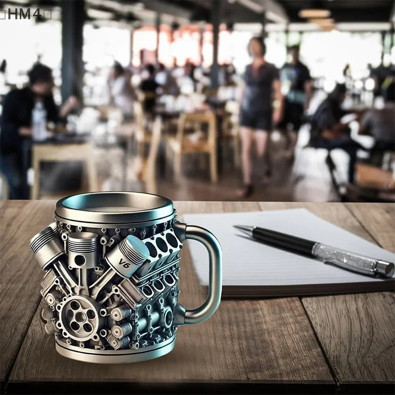 Handmade Engine-Inspired Cocktail Mug – Reusable Stainless-Steel Cup for Fun Home and Travel Drinks