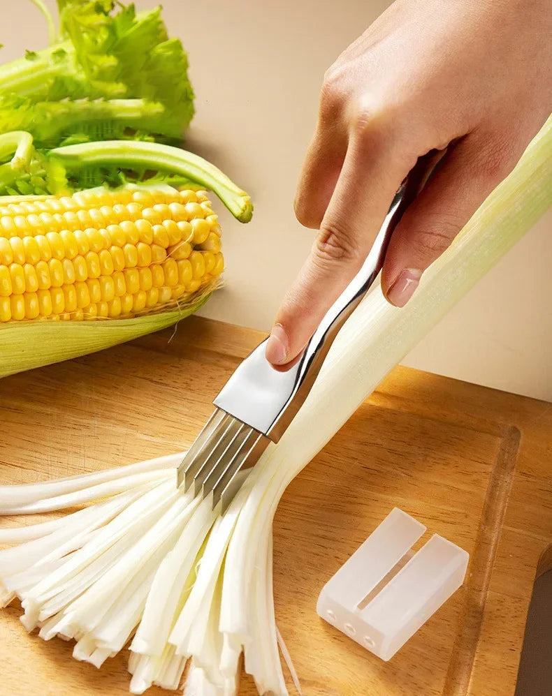 Curved Handle Scallion Slicer – 304 Stainless Steel Onion Knife for Effortless Vegetable Shredding and Fast Kitchen Preparation