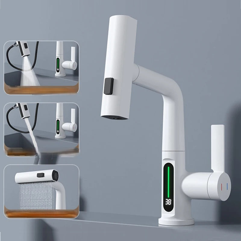 Intelligent Display Rotatable Brass Kitchen Faucet – Digital Display & 3 Spray Modes for Modern Smart Sink Convenience
