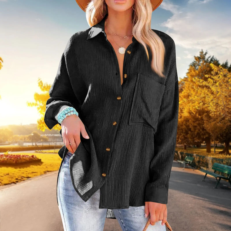 Elegant Blouse for Women – Loose-Fit Single-Breasted Long Sleeve Shirt