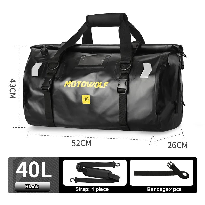 Motorcycle Waterproof Dry Duffle Bag – Reflective Outdoor Tail Luggage for Travel, Fishing, Camping, Boating, and Skiing