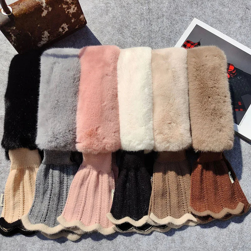 Korean Plush Collar Winter Scarf – Cozy Short Cross Wrap for Women & Girls