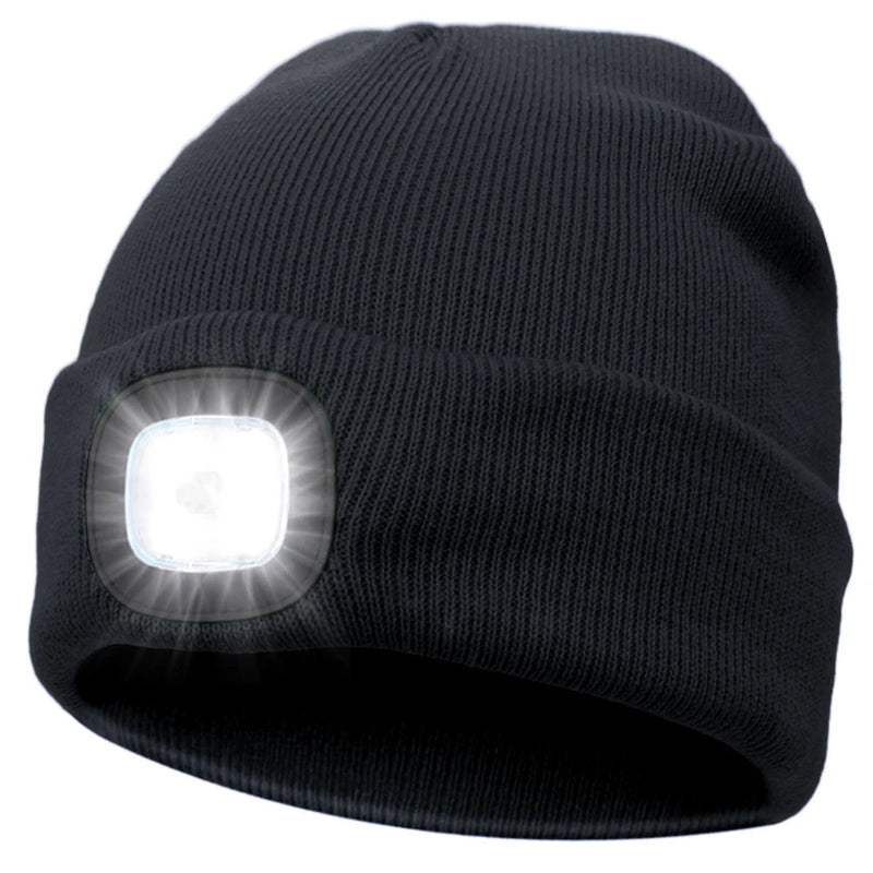 LED Beanie Knitted Hat – Warm Winter Knit Cap with Hands-Free Headlamp