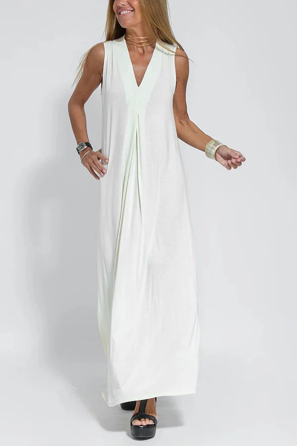 Chic V-Neck Dress & Cardigan Set – Sleeveless Long Vest Dress with Fall-Ready Casual Layered Elegance