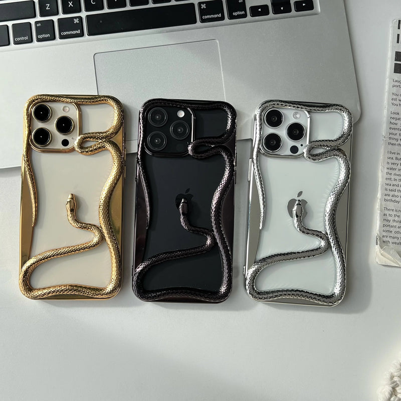 Electroplated Hollow Snake Phone Case – Shockproof Soft TPU Cover for iPhone