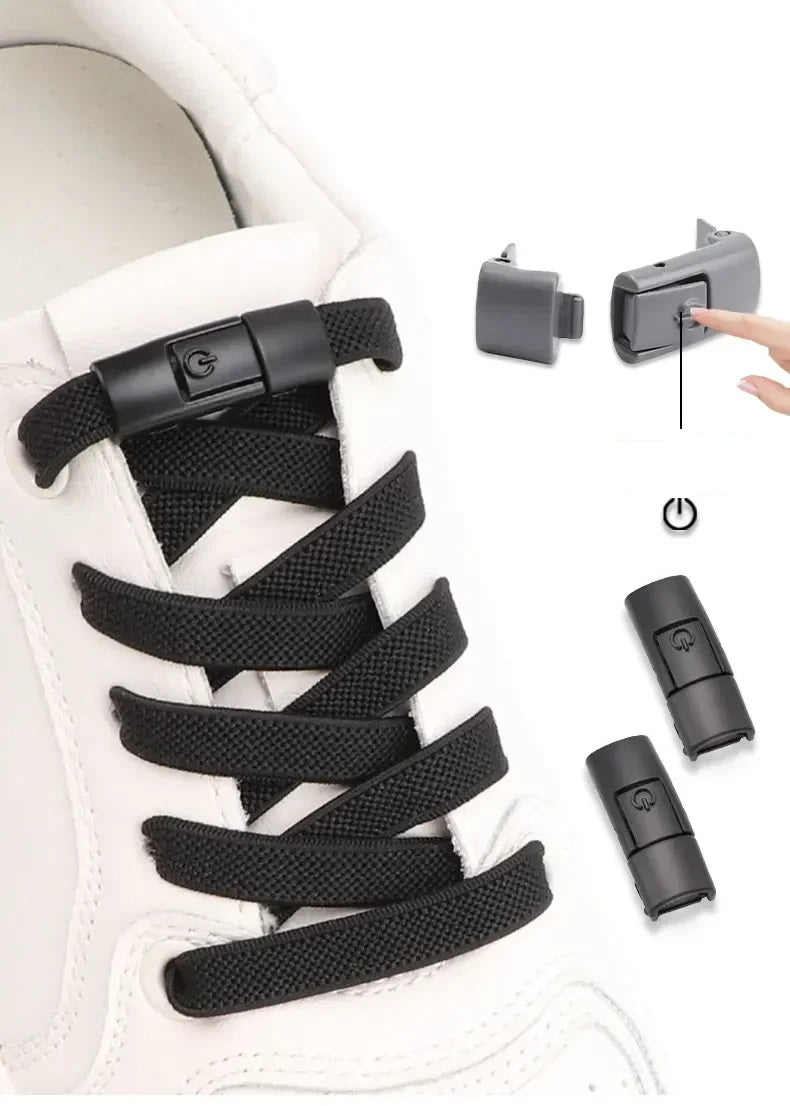 Elastic No Tie Shoelaces - 2-Pair Flat Locking Laces for Kids & Adults Sneakers