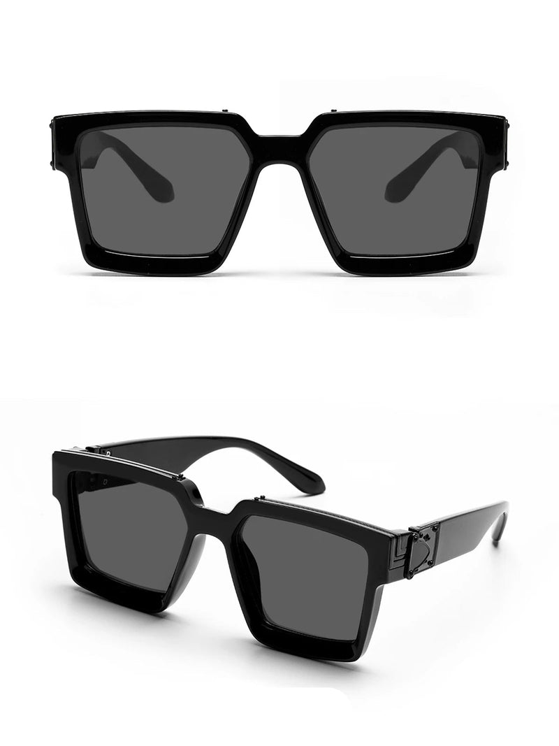 Retro Black Millionaire Shades – Luxury Designer Square Sunglasses for Men and Women, Trendy 2024 Style