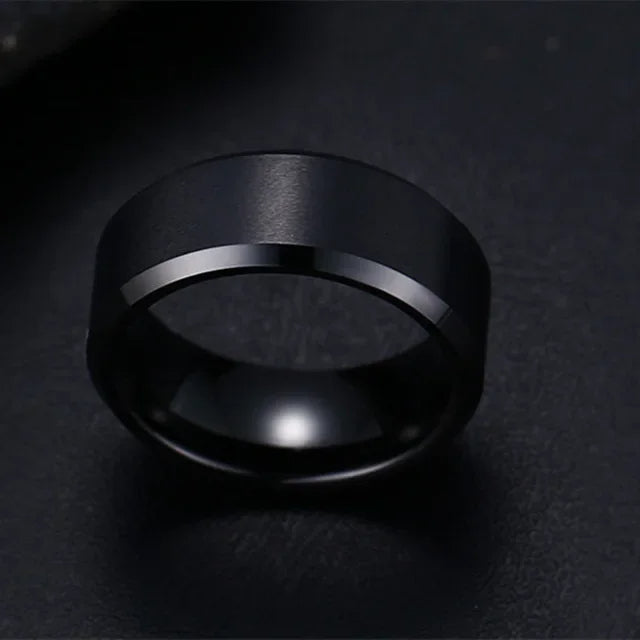 Charm Jewelry Ring for Men & Women – Black Stainless Steel Wedding Band with Matte Finish for Stylish Appeal