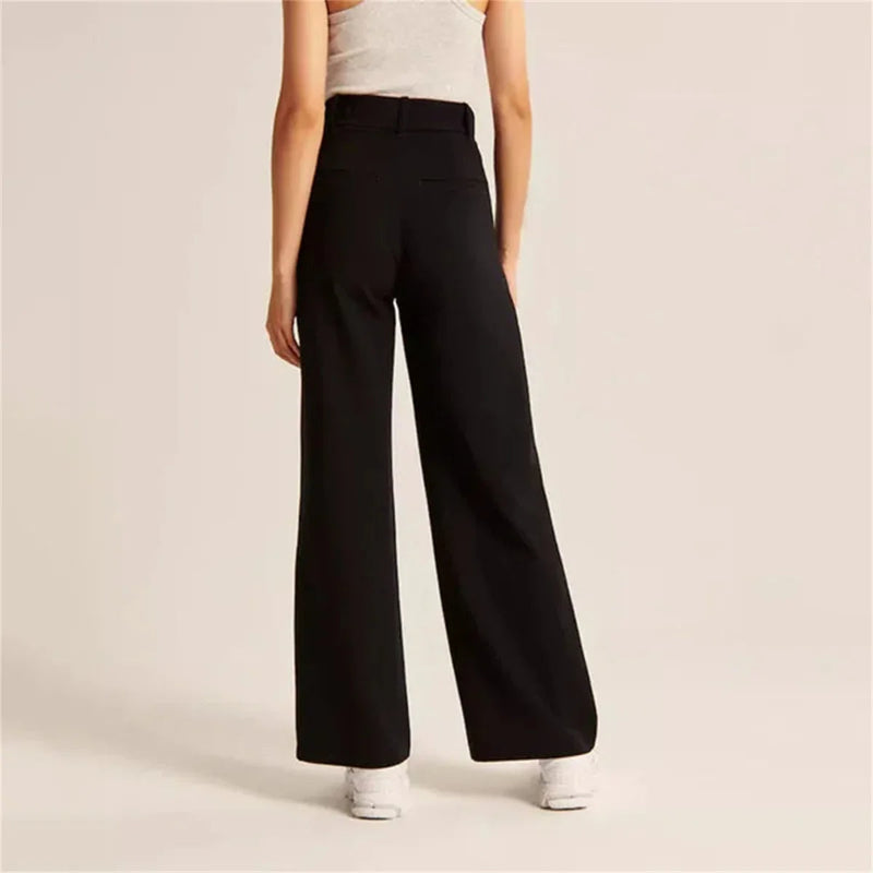 High-Waisted Wide-Leg Trousers – Elegant & Casual All-Season Pocket Slacks
