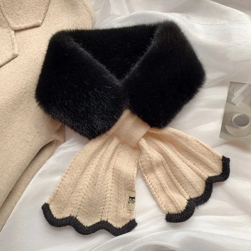 Korean Plush Collar Winter Scarf – Cozy Short Cross Wrap for Women & Girls