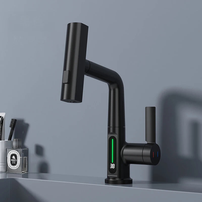 Intelligent Display Rotatable Brass Kitchen Faucet – Digital Display & 3 Spray Modes for Modern Smart Sink Convenience