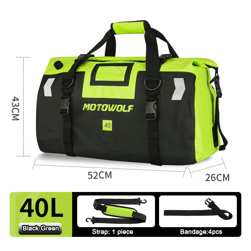 Motorcycle Waterproof Dry Duffle Bag – Reflective Outdoor Tail Luggage for Travel, Fishing, Camping, Boating, and Skiing
