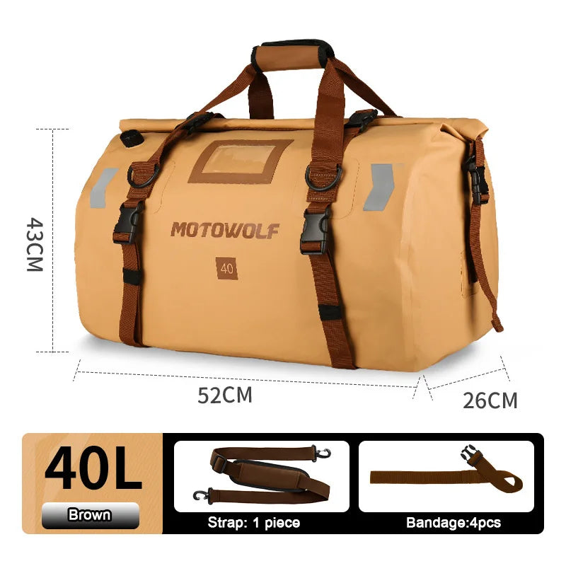Motorcycle Waterproof Dry Duffle Bag – Reflective Outdoor Tail Luggage for Travel, Fishing, Camping, Boating, and Skiing