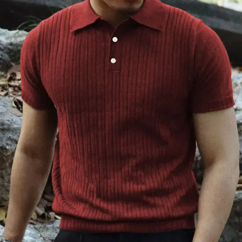 Men’s Woven Knit Polo Shirt – Business Casual Striped Lapel T-Shirt for Comfortable Summer Wear