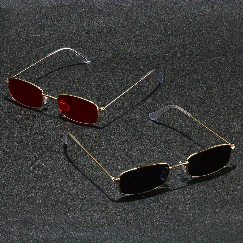 2 Pairs of Trendy Metal Frame Glasses with Vibrant Red and Black Tinted Lenses for Fashion-Conscious Buyers