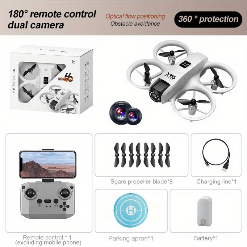 V66 Drone - High-Definition Dual Camera, LED Lights, Safety Design, Flow Tracking, Smart Obstacle Avoidance, Headless Mode, One-Click Return, WiFi Pathway Flight, 2.4GHz Interference-Free Technology, Four-Channel Hexagon Gyroscope, Real-Time Image Transmi