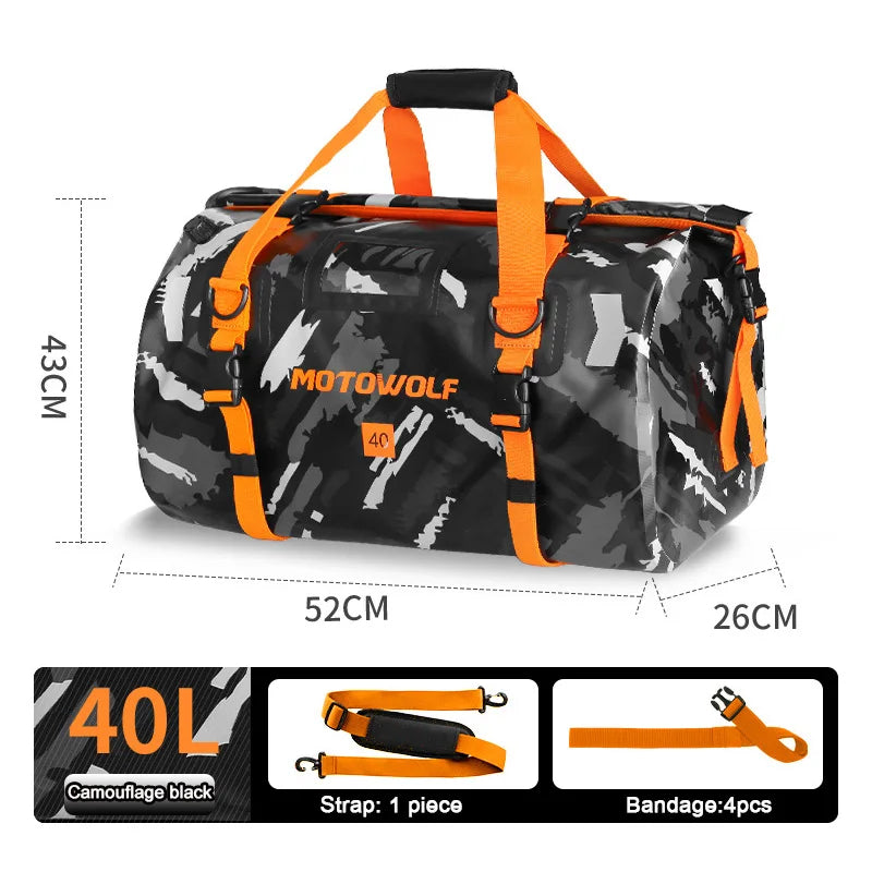 Motorcycle Waterproof Dry Duffle Bag – Reflective Outdoor Tail Luggage for Travel, Fishing, Camping, Boating, and Skiing