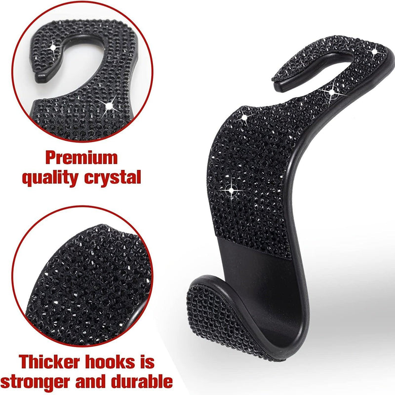 4pcs Crystal Bling Rhinestone Car Back Seat Headrest Hooks Car Purse Bag Holder, Bling Car Interior Accessories For Women And Men