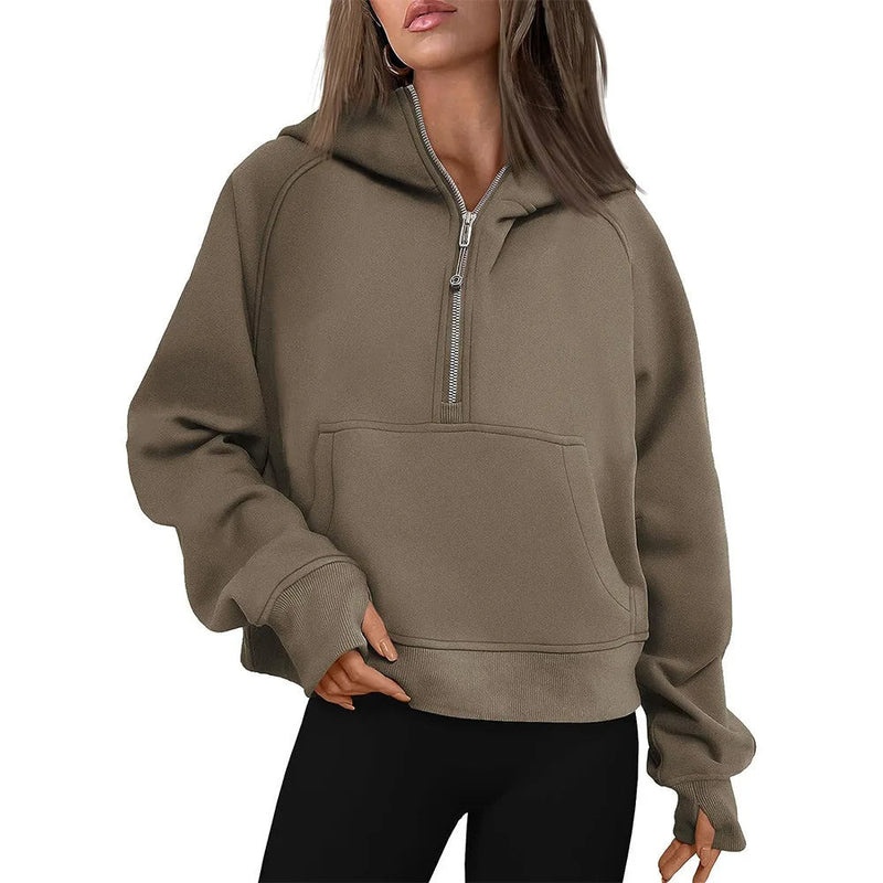 Half-Zip Fleece Hoodie Sweatshirt – Stylish Fall/Winter Pullover for Women’s Cozy Outfits and Streetwear Layers