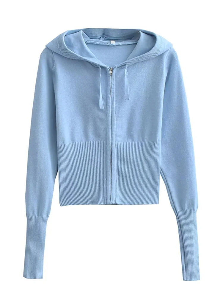 Trendy Knit Tracksuit – Cropped Hoodie & Trousers Set for Chic Comfort & Style