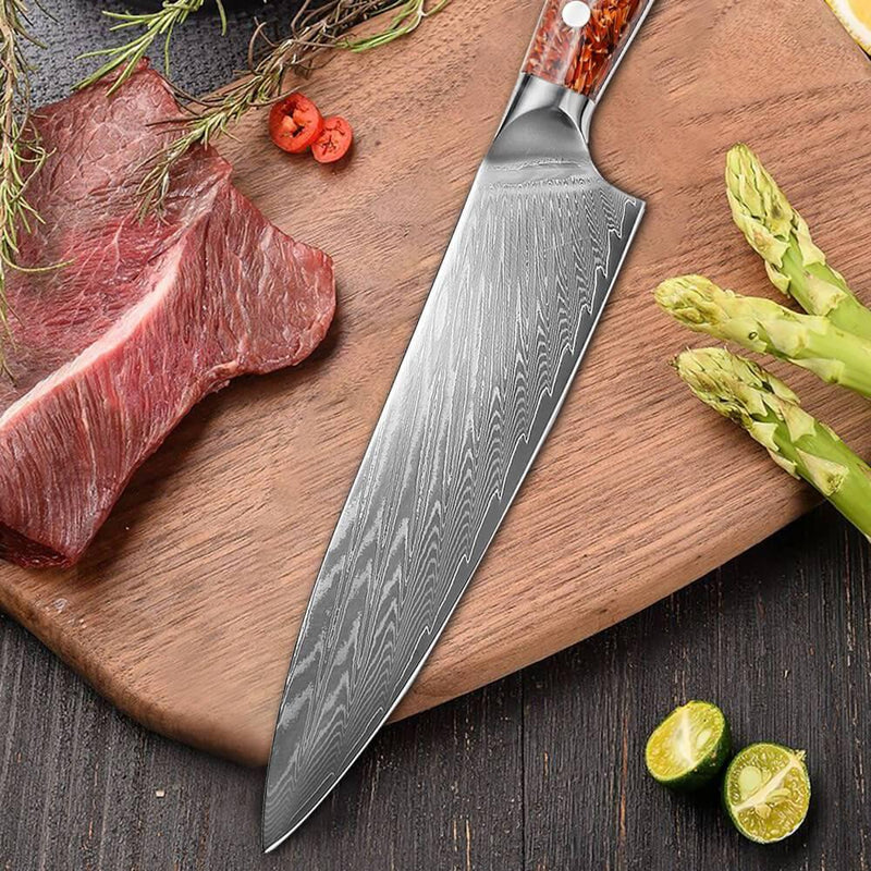 8" Damascus Steel Chef Knife With Chaff Resin Handle