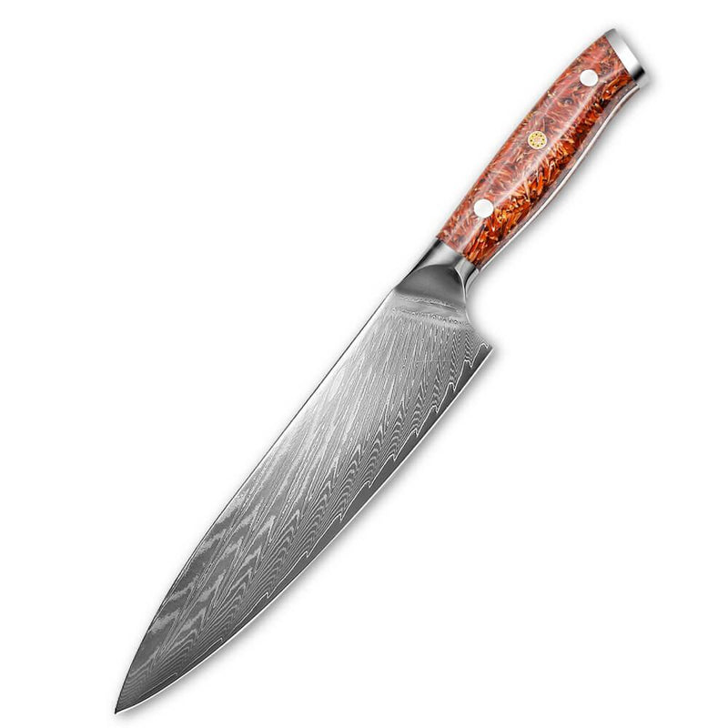 8" Damascus Steel Chef Knife With Chaff Resin Handle