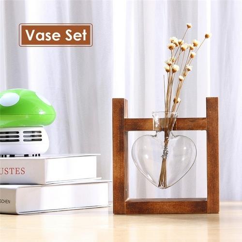 HydroVase | Elegant Glass Vase & Wood Stand Sets