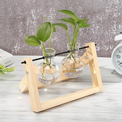 HydroVase | Elegant Glass Vase & Wood Stand Sets