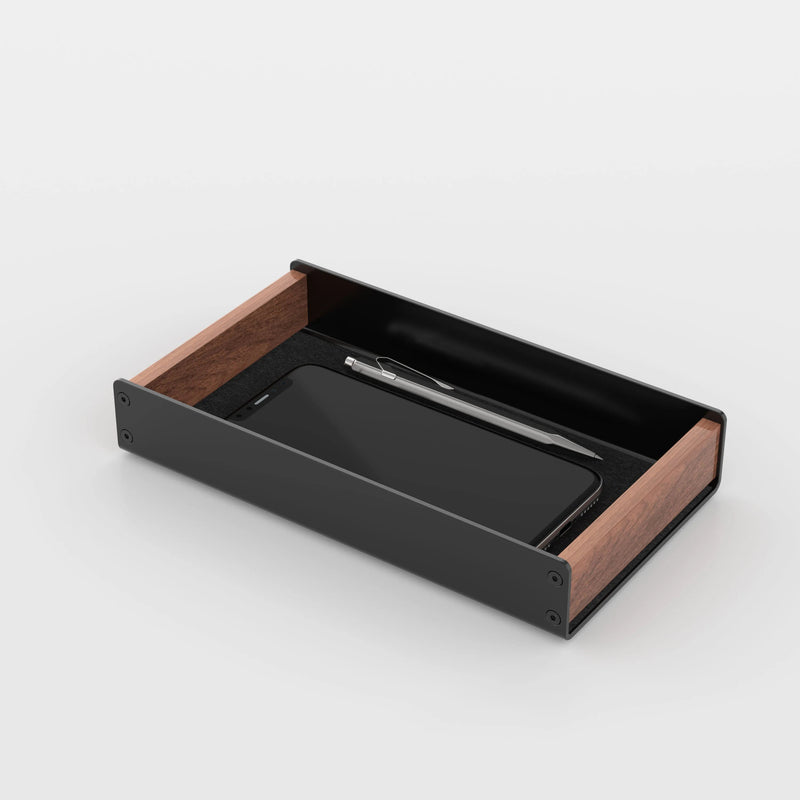 Textured Walnut Organizer Box - Multi-Functional and High-Capacity Wooden Storage for Modern Desktops