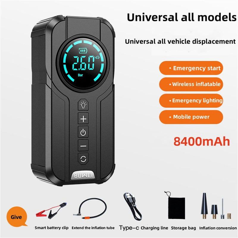 4-in-1 Car Jump Starter with Air Compressor - Emergency Battery Booster, USB Power Bank & LED Light - Essential Car Kit