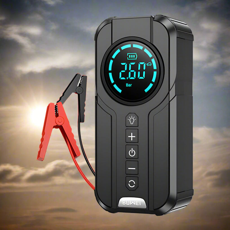 4-in-1 Car Jump Starter with Air Compressor - Emergency Battery Booster, USB Power Bank & LED Light - Essential Car Kit
