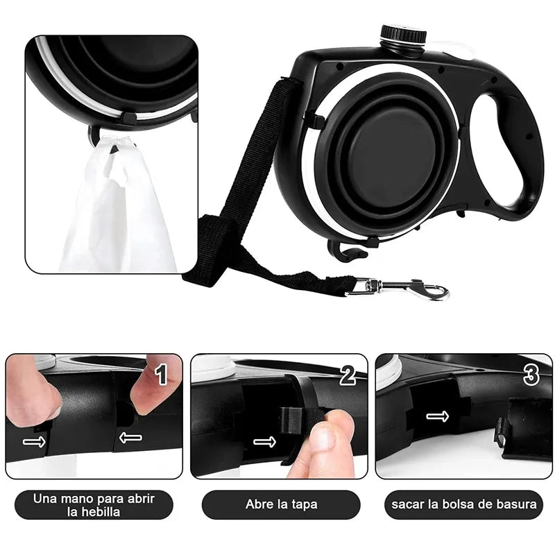 4-in-1 Multifunctional Dog Leash with Water Bottle & Bowl