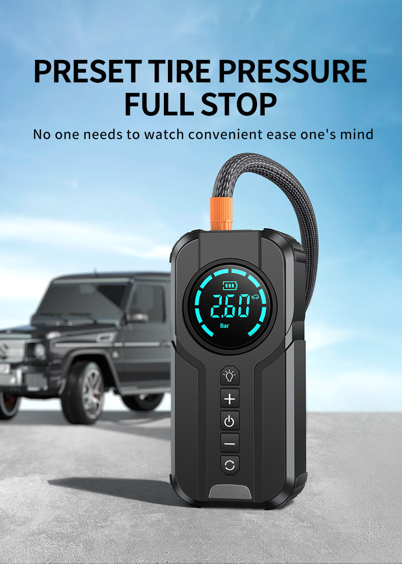 4-in-1 Car Jump Starter with Air Compressor - Emergency Battery Booster, USB Power Bank & LED Light - Essential Car Kit