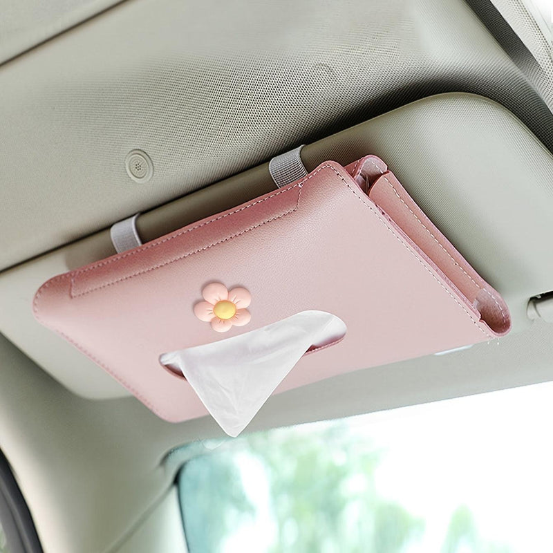 1pc Car Sun Visor Tissue Box, Car Hanging Tissue Box, PU Leather Napkin Case Holder Car Accessories For Women Ladies