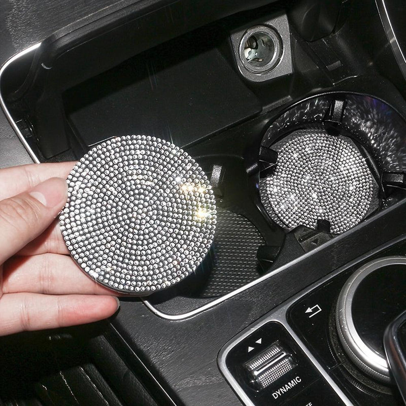 2PCS Multi-functional ArtifDiamond Car Coasters Water Cup Slots Non-slip Pads Silicone Pads Cup Holder Pads Car Gadgets Glitter Car Accessories Women