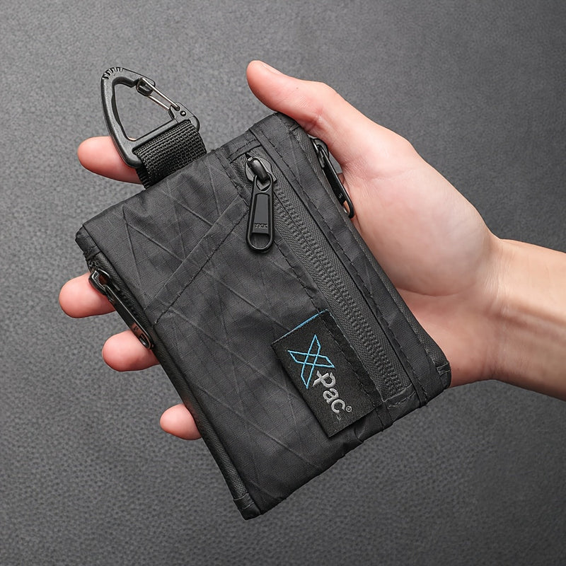 EDC 5-Pocket X-PAC Wallet - Compact Black Quilted Fabric Organizer with YKK Zipper, Keychain, Coin Pouch & Card Slots for Keys, Coins, Bills - Minimalist Men'S Wallet