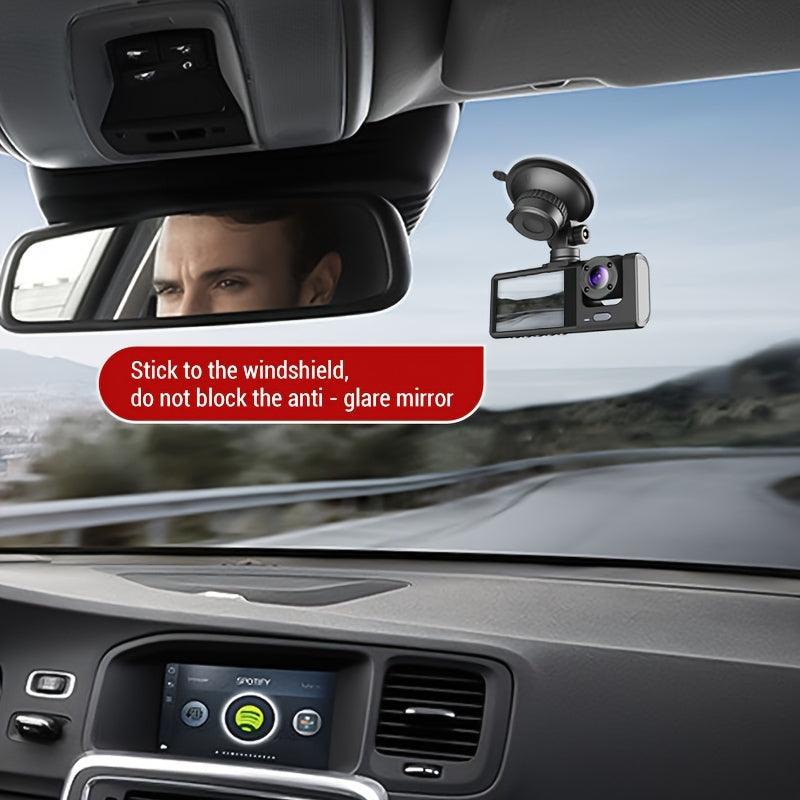 3 Channel Dash Cam Front And Rear Inside, 1080P Dash IR Night Vision, Loop Recording Car DVR Camera With 2 Inch IPS Screen 3 Cameras Car Dashcam