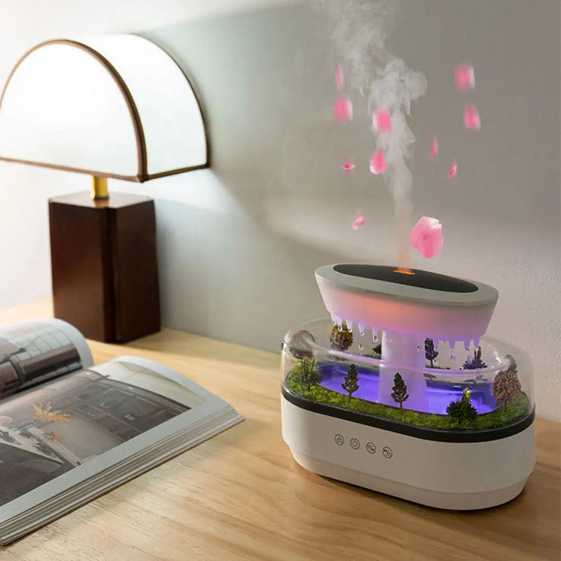Essential Oil Micro Landscape Diffuser – Water Drip Humidifier with 7 Night Lights for Bedroom Aroma Serenity