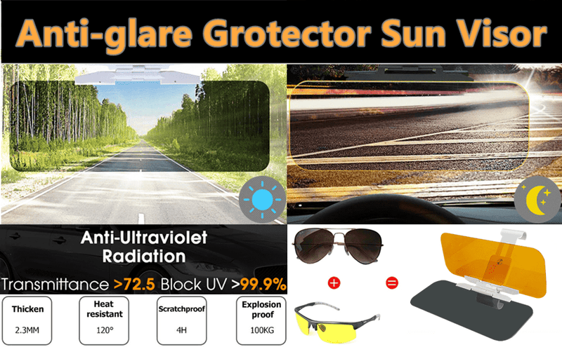 2-in-1 Car Visor, Day And Night Anti-Glare Visor, Automobile Sun Anti-UV Block Visor, Non Glare Anti-Dazzle Sunshade Mirror Goggles Shield For Driving