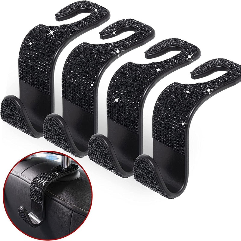 4pcs Crystal Bling Rhinestone Car Back Seat Headrest Hooks Car Purse Bag Holder, Bling Car Interior Accessories For Women And Men