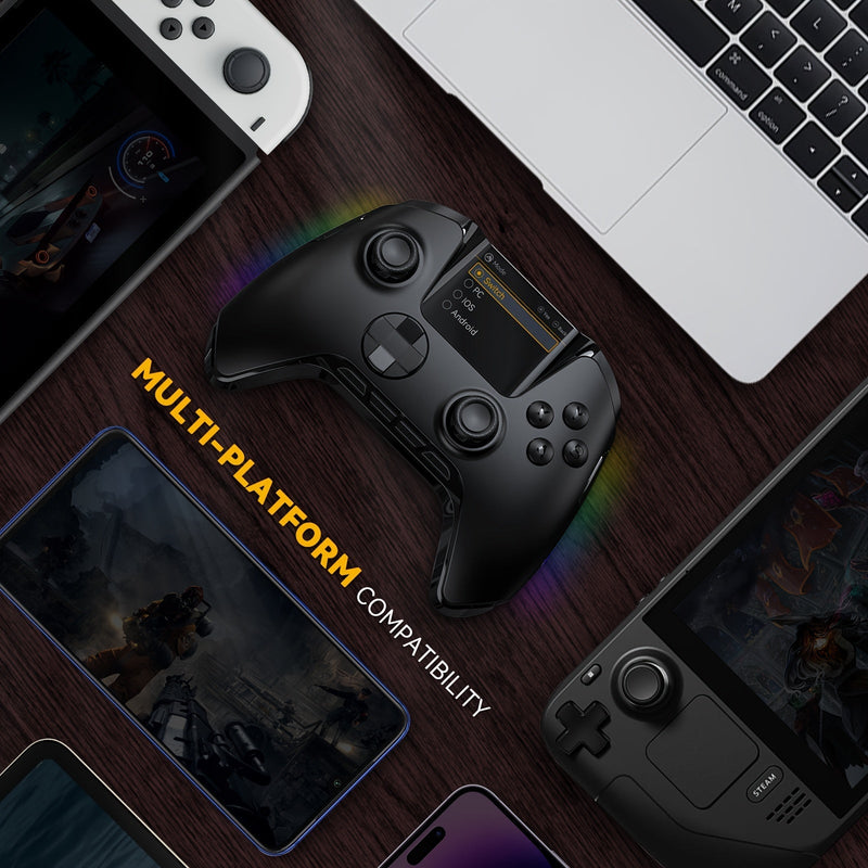 (No Drift)Interactive Screen Wireless Gaming Controller for PC/Switch/iOS/Android/Steam Deck, Hall Effect Stick & Trigger, RGB Lighting, Remappable Buttons, 1800mAh with Charging Dock-V2 (Black). Notice Not Compatible with Xbox,PS5 NOW