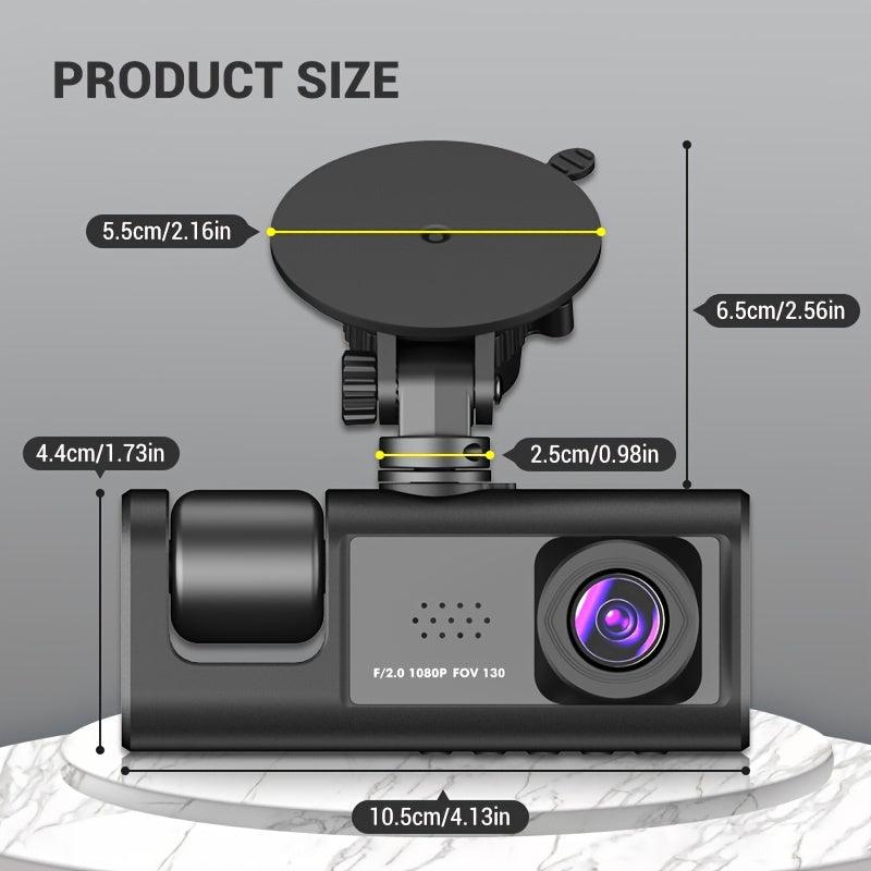3 Channel Dash Cam Front And Rear Inside, 1080P Dash IR Night Vision, Loop Recording Car DVR Camera With 2 Inch IPS Screen 3 Cameras Car Dashcam